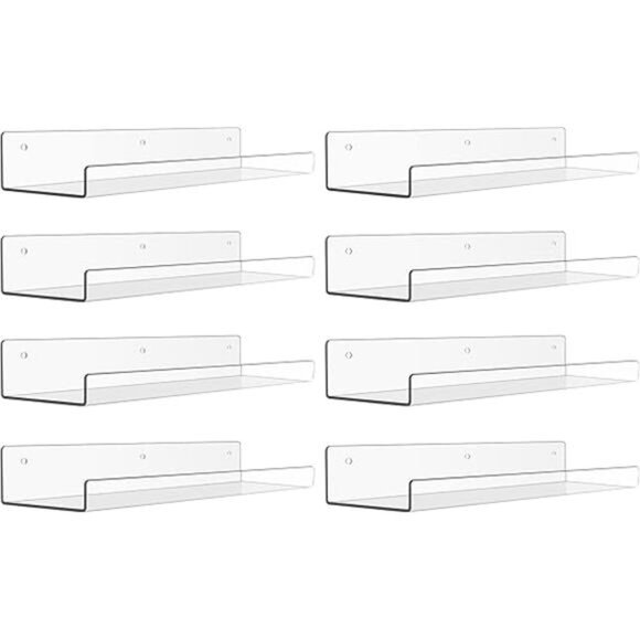 8 Pack Acrylic Shelves for Wall Storage, 15" Floating Bookshelves for Kids - Picture 7 of 7
